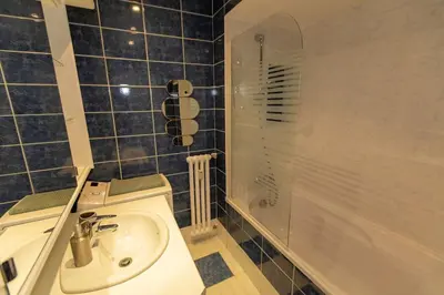 a bathroom with a sink and a shower at Magnifique appartement vue mer Mont Borron in Nice