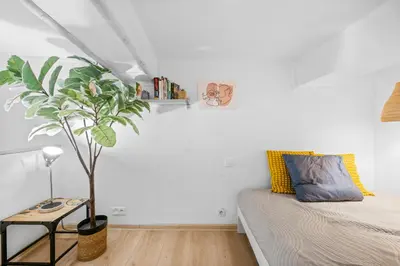 a bedroom with a bed and a potted plant at Spacieux Loft & Central- Vieux Nice in Nice