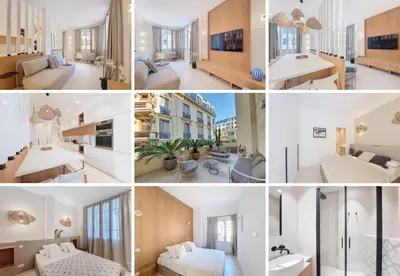 a collage of photos of a hotel room at Nestor&Jeeves - PALMIERS TERRASSE - Central - Terrace in Nice