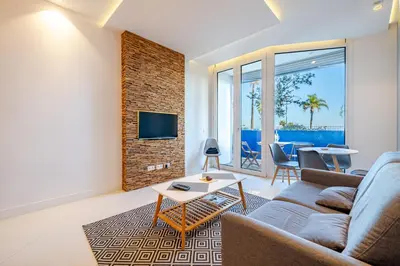 a living room with a couch and a tv at Cosy 2P Promenade des Anglais in Nice