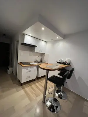 a kitchen with a table and chairs in a room at Studio Lumineux à 2min de là plage in Nice