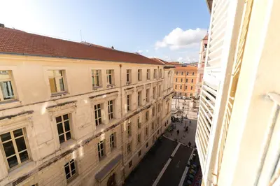 an overhead view of a city street with buildings at Old Town Diamond, adorable sunny apartment with AC in Nice