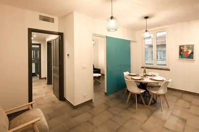 a dining room with a table and chairs at 