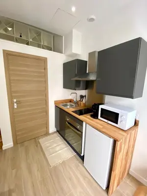a small kitchen with a microwave and a sink at Studio cosy Nice in Nice