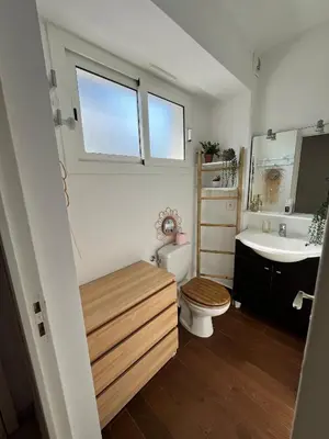 a bathroom with a toilet and a sink at Terrasse, piscine, clim, proche aéroport et plage in Saint-Laurent-du-Var