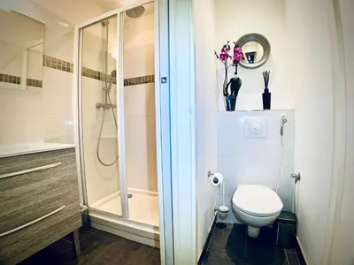 a bathroom with a toilet and a shower at Apartment Massena in Nice