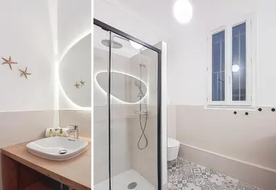 a bathroom with a shower and a sink at Nestor&Jeeves - ORANGE - Central - Near Sea in Nice