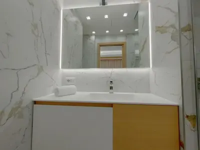 a white bathroom with a sink and a mirror at France 105 Super Centrale 2 Pers WiFi AC in Nice