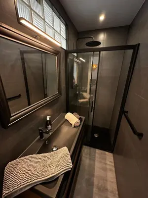 a bathroom with a sink and a shower at Nice Excepetional view in Nice