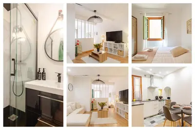a collage of four pictures of a bathroom and a room at Cocon charmant et paisible au cœur du Vieux Nice in Nice