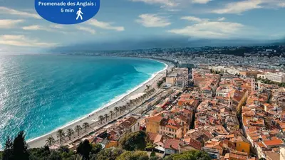 an aerial view of a city and the beach at Cocon charmant et paisible au cœur du Vieux Nice in Nice
