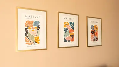 four framed prints of plants on a wall at Sea & City View in Nice