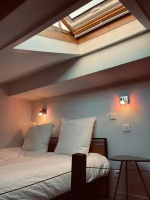 a bedroom with a bed and a skylight at Duplex Élégant au Cœur de Nice in Nice