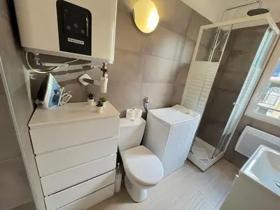 a small bathroom with a toilet and a shower at ⁂ Calme et ensoleillé balcon quartier Port Nice in Nice