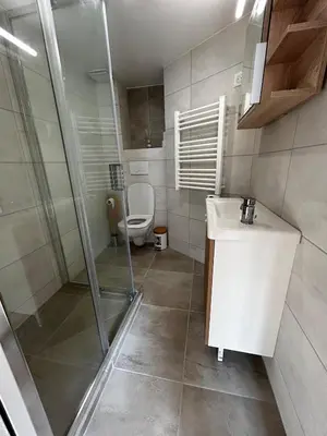 a bathroom with a shower and a toilet and a sink at Cosy Studio Climatisé en plein cœur de Nice in Nice