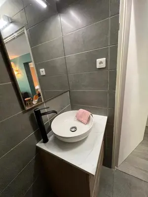 a bathroom with a sink and a mirror at Les Magnolias 06 in Nice