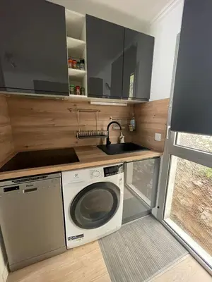 a kitchen with a washing machine and a sink at Appartement Zen Costa Plana in Cap d'Ail