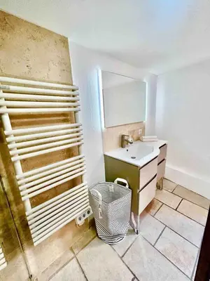 a bathroom with a sink and a shower at Proche du Cours Saleya et de la plage, dans le vieux Nice, spacieux et climatisé in Nice