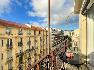 a balcony with a view of a building at Nice Gare Studio in Nice