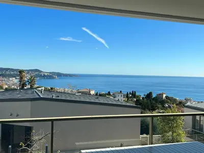 a view of the ocean from a building at Appartement d'exception vue mer Nice Blue Pearl in Nice