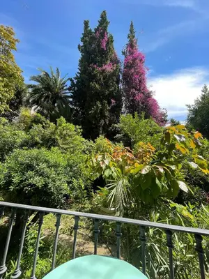 a garden with colorful plants and trees at Carré d'Or, superbe apartment sur jardin, élégant et ensoleillé in Nice