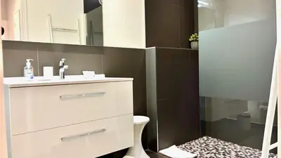 a bathroom with a white sink and a toilet at ApartHotel Riviera - Terrasse Felix Faure 2 - Massena in Nice