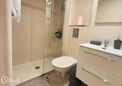 a bathroom with a shower and a toilet and a sink at Centre-ville Proche gare in Nice