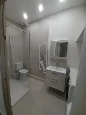 a bathroom with a shower and a toilet at Top floor appartement - central in Nice