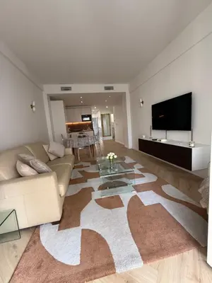 a living room with a couch and a flat screen tv at Beautiful 3 rooms, Carré d 'Or in Nice