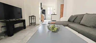 a living room with a couch and a tv at Appartement au coeur de la ville in Nice