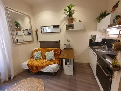 a small room with a bed and a sink at Studio au cœur du vieux Nice in Nice