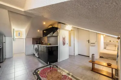 a room with a kitchen and a living room at Perchoir dans la vieille ville in Nice