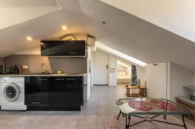 a kitchen with a washer and dryer in a room at Perchoir dans la vieille ville in Nice
