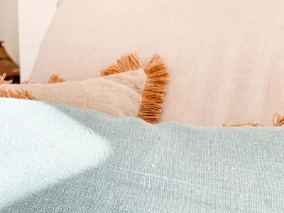 a close up of a pillow on a bed at #12 1BDR Joffre, Central 5min from Old Town AC & WIFI in Nice