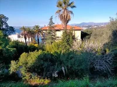 a house on a hill with palm trees and bushes at L'Essentiel à Nice in Nice