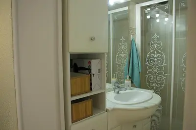 a bathroom with a sink and a shower at Appartement à 5 min de la plage Soleil & Confort in Nice