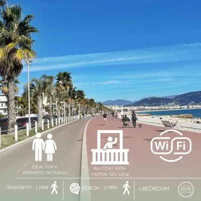 a rendering of a walkway next to the beach at Charming apartment in Nice in Nice