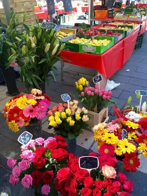 a bunch of flowers on display in a market at Ma place au sud Nice 604 in Nice