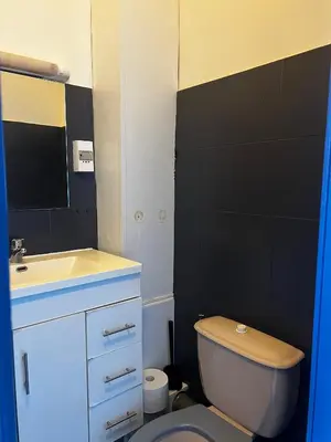 a bathroom with a white toilet and a sink at Alpazur in Nice