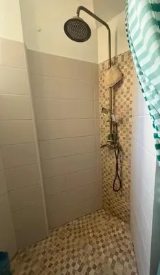 a shower with a shower head in a bathroom at Shared flat in Liberation in Nice