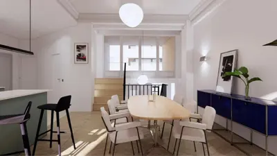 a kitchen and dining room with a table and chairs at Nice Cote d'Azur jardin parking 6 pers luxe in Nice