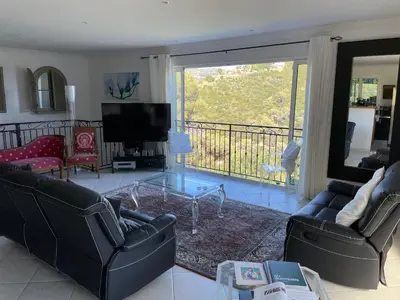 a living room with two couches and a television at Beautiful villa Nice in Nice
