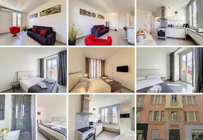 a collage of photos of a hotel room at Nestor&Jeeves - PALAIS LASCARIS - Port in Nice