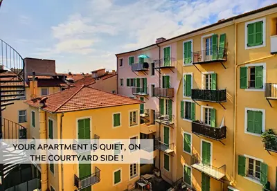 a group of buildings with the words your apartment is out the courtyard side at Nestor&Jeeves - COZY CLOUD - Central - Near Beach in Nice