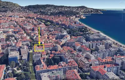an aerial view of a city next to the water at New! Remodeled Appartement in the Heart of Nice, Beach 3 min, 2BR, AC, Elevator, Amazing little terrace, Best Location! in Nice