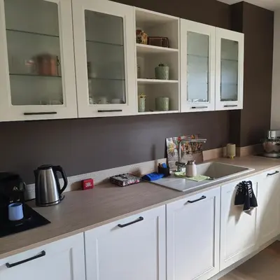 a kitchen with white cabinets and a sink at Le flamand in Tourrette-Levens