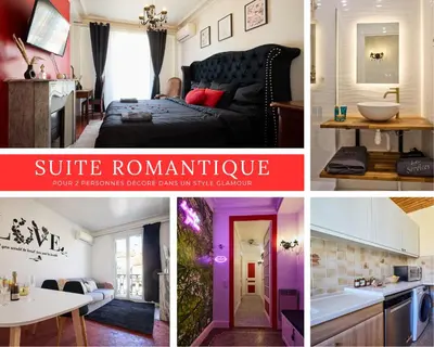 a bathroom with a sink and a shower at Suite romantique - Carré d'Or Nice proche de la mer in Nice