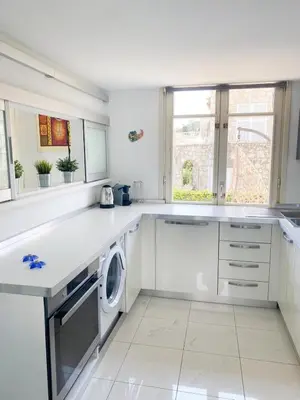 a white kitchen with a washing machine in it at Appartamento vista mare in Saint-Jean-Cap-Ferrat