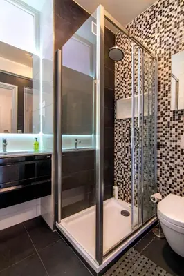 a bathroom with a shower and a toilet at 3 rooms panoramic sea view in Beaulieu-sur-Mer