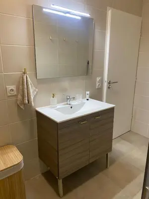 a bathroom with a sink and a mirror at Nice virgil Barel in Nice